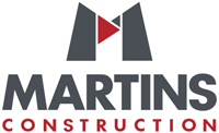 Martins Construction logo featuring a stylized M-shaped graphic above the words MARTINS CONSTRUCTION